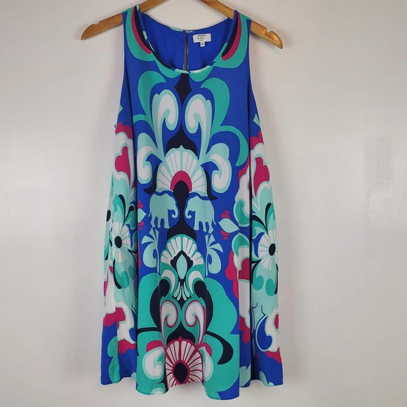 Crown & Ivy sleeveless dress elephant print blue PL petite large - Picture 2 of 3